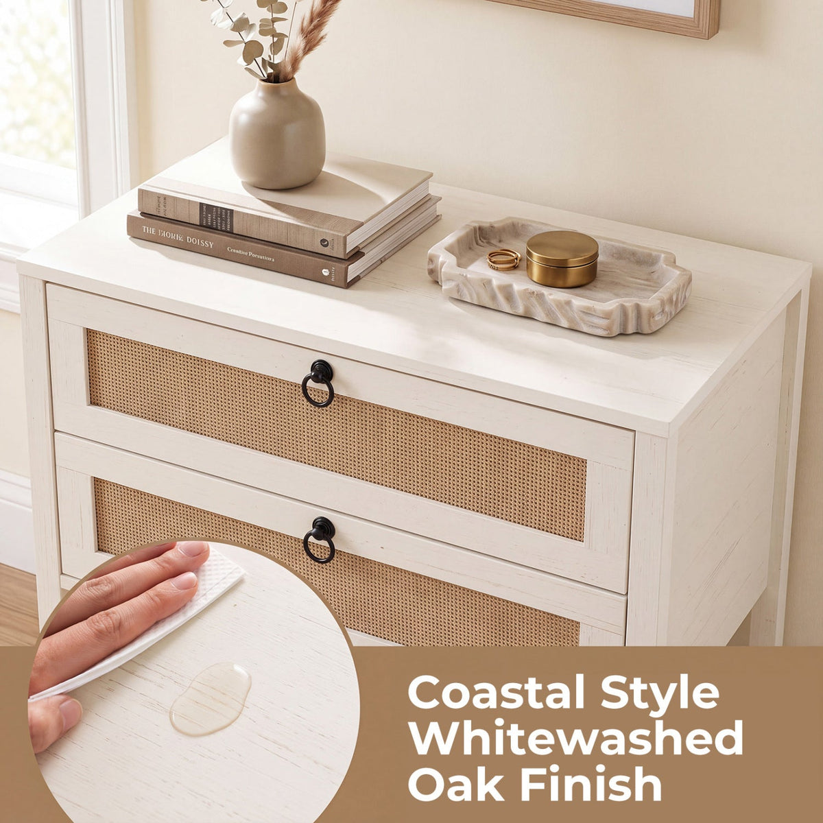 Rattan Nightstand with 2 Drawers and Open Shelf DirectDeals
