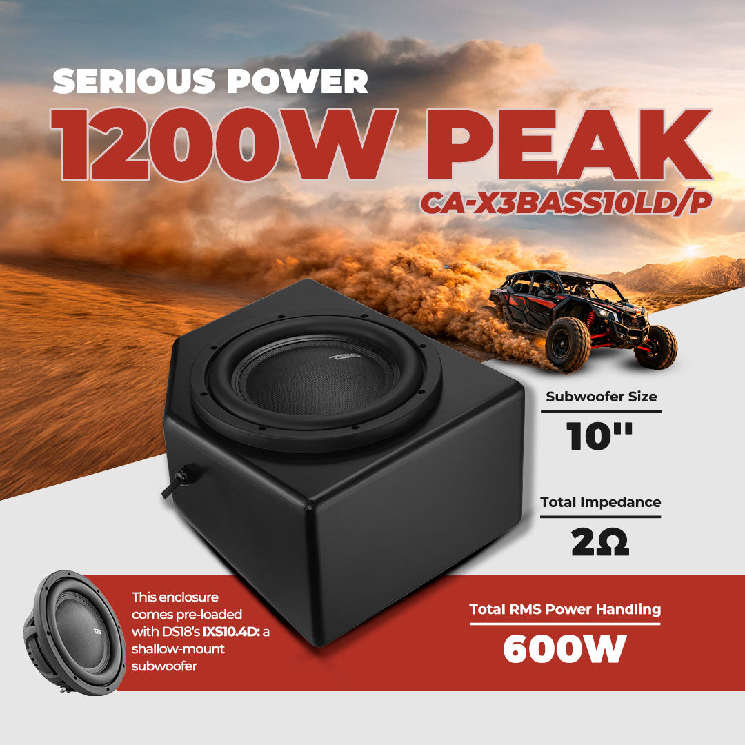 Can-Am 10” Under-Seat Subwoofer Enclosure for 2-Door & 4-Door Maverick X3 (2017-Up) - Front Passenger Side DS18