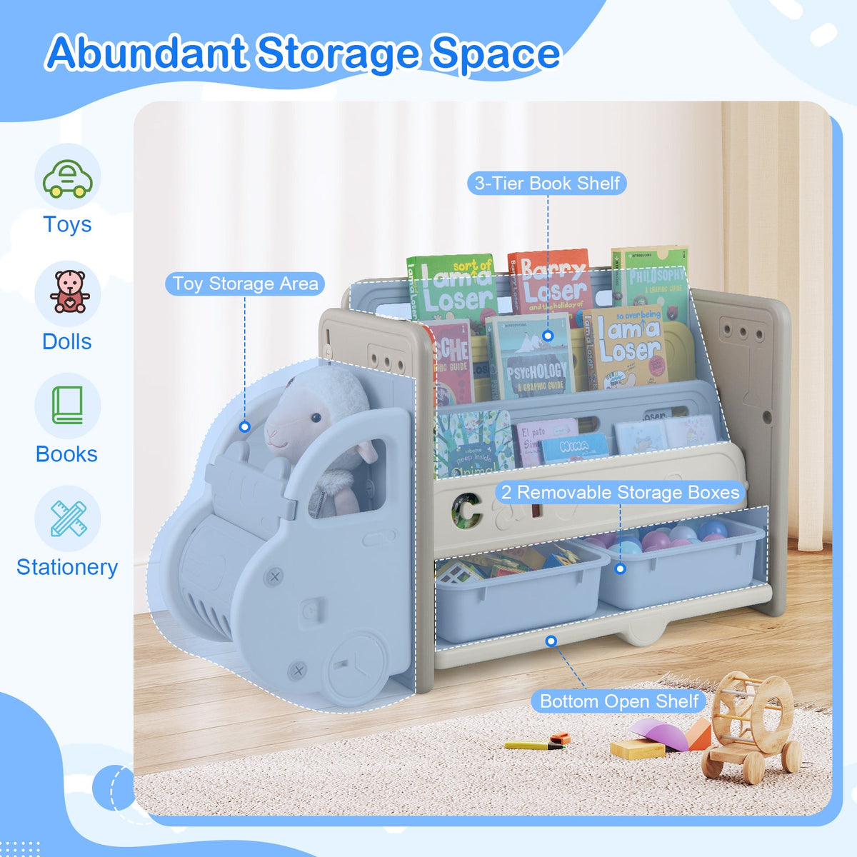 Car Themed Kids Toy Storage and Bookshelf