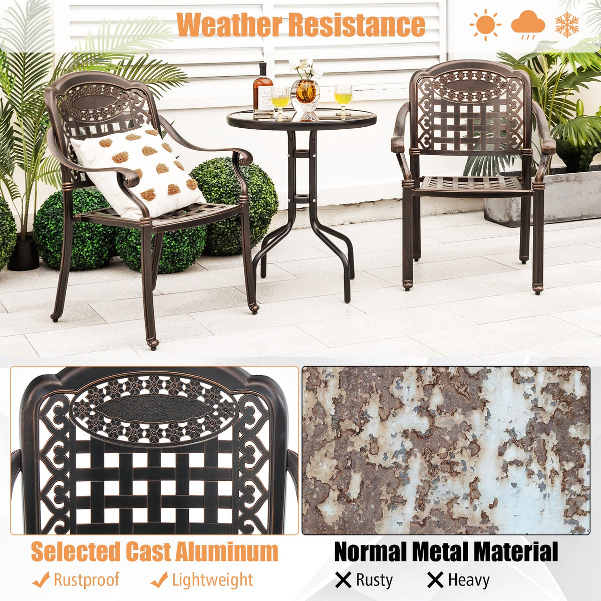 Cast Aluminum Patio Chairs Set of 2 with Armrests