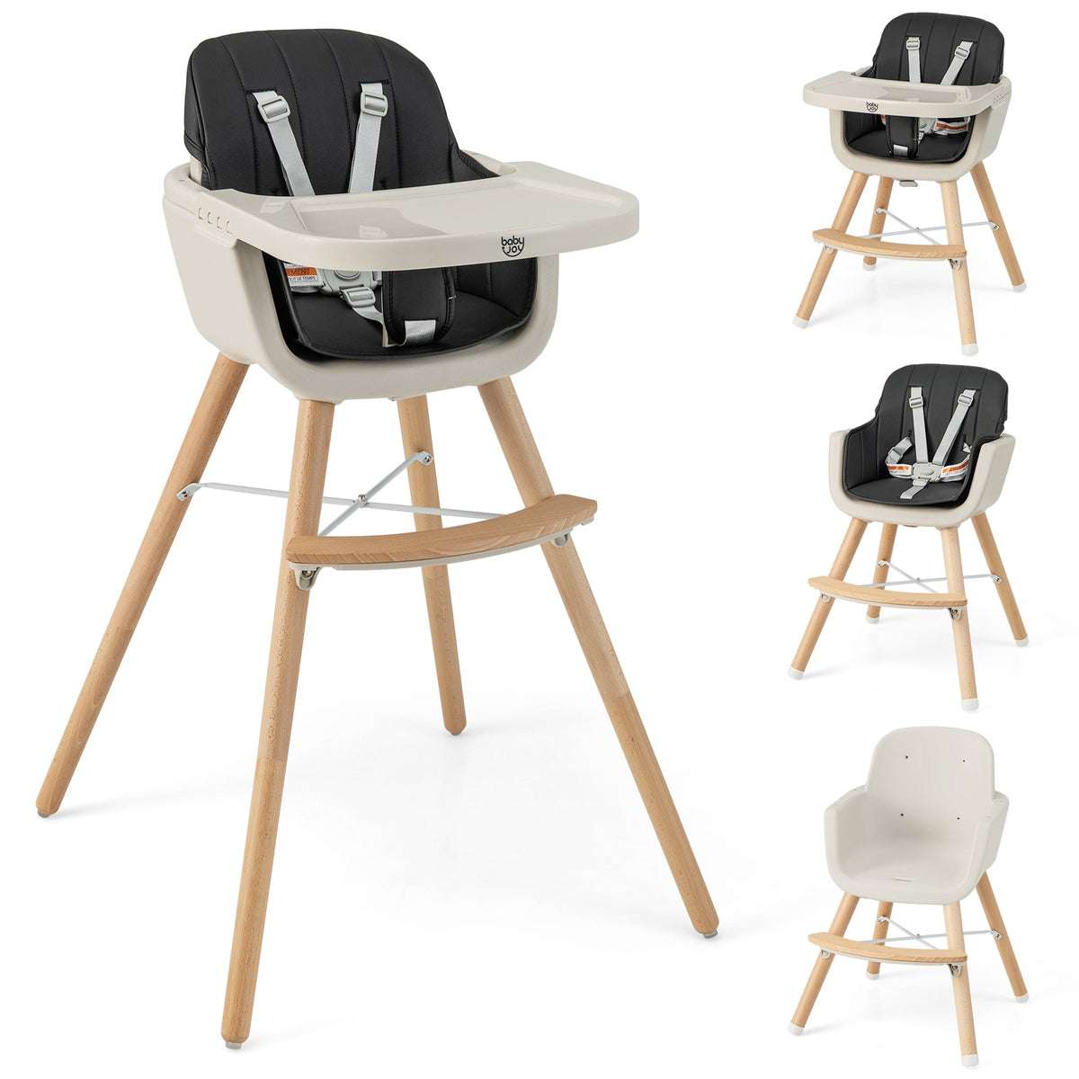 3-in-1 Convertible Wooden High Chair with Cushion