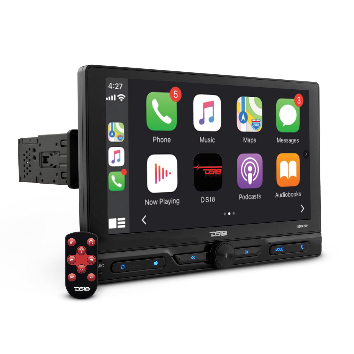 10.5" Floating Adjustable Modular Touchscreen Mechless Single-DIN Head Unit with Bluetooth, Apple Car Play, Android Mirror Link, USB, AUX, SD, AM, FM DS18