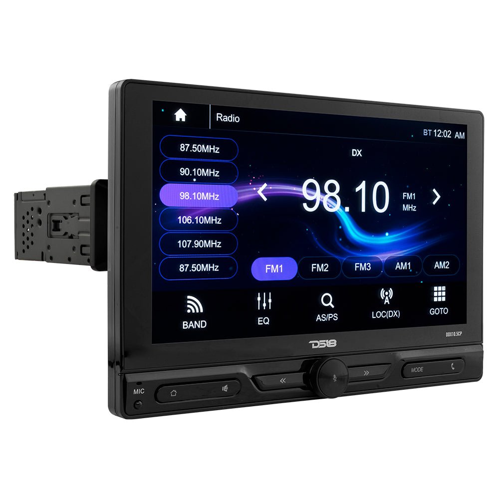 10.5" Floating Adjustable Modular Touchscreen Mechless Single-DIN Head Unit with Bluetooth, Apple Car Play, Android Mirror Link, USB, AUX, SD, AM, FM DS18