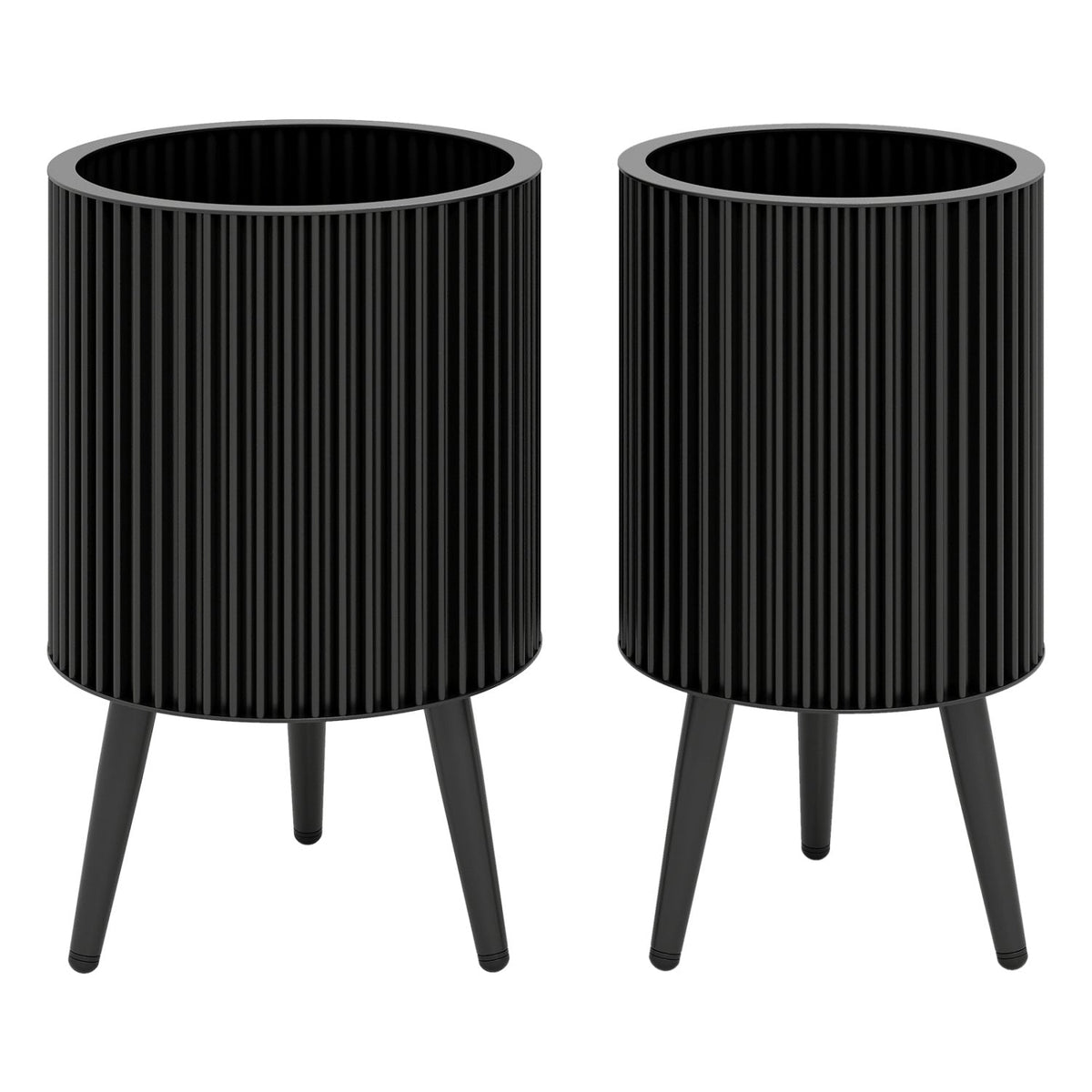 Fluted Metal Planter Pots with Stand Set of 2