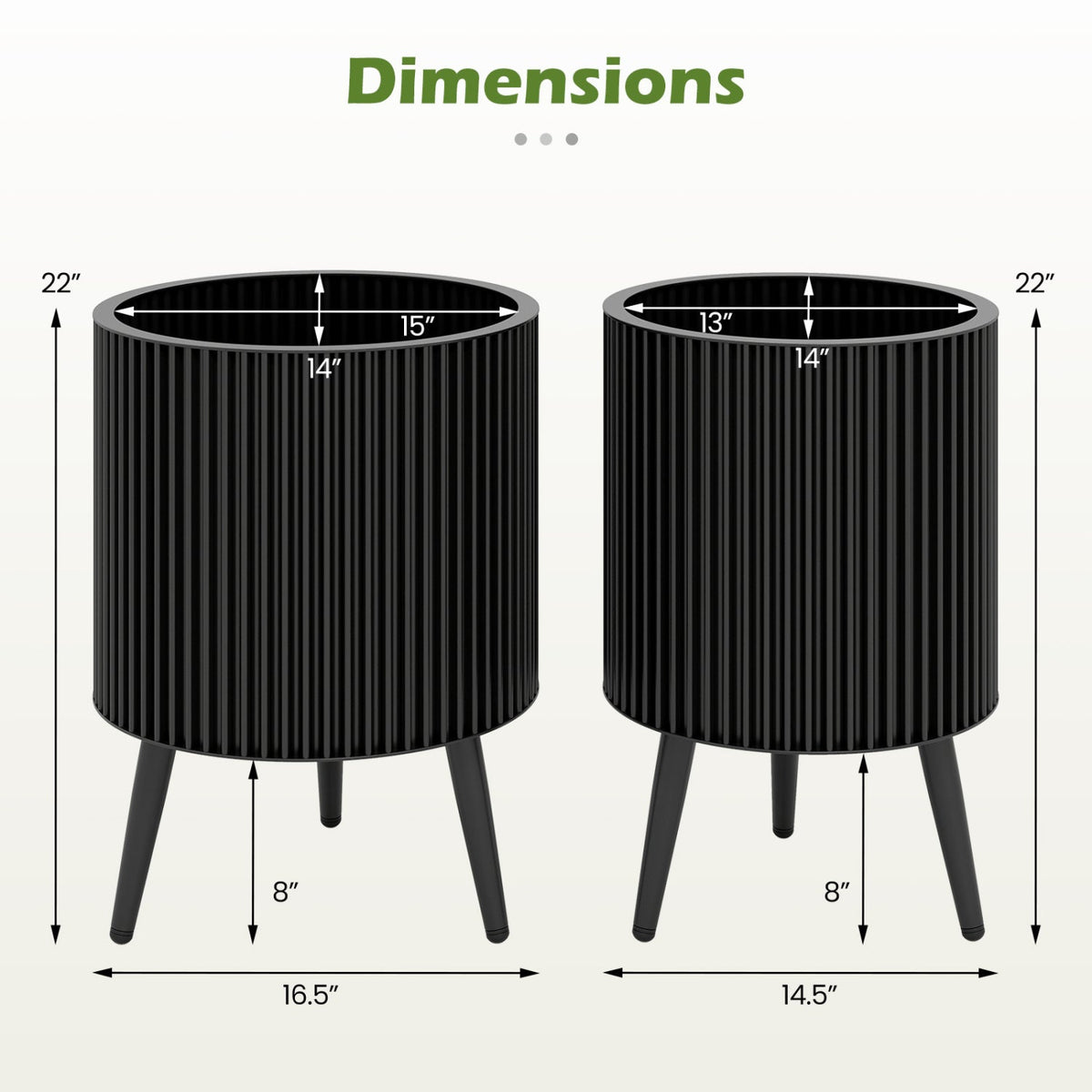 Fluted Metal Planter Pots with Stand Set of 2