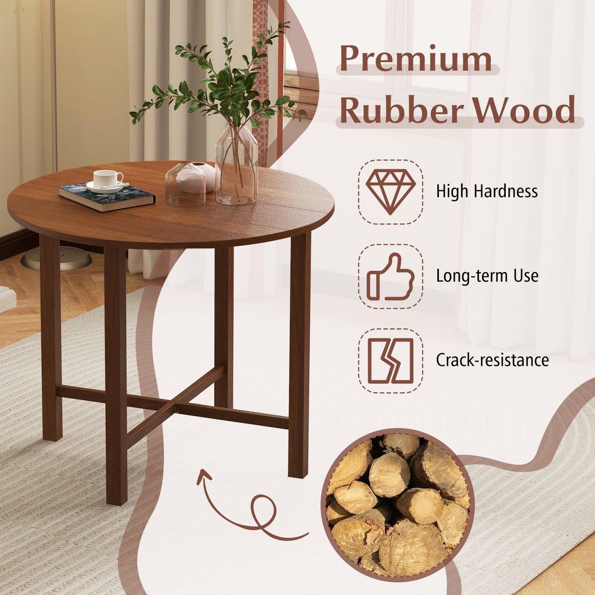 Dual Drop Leaf Dining Table for Small Spaces-Walnut