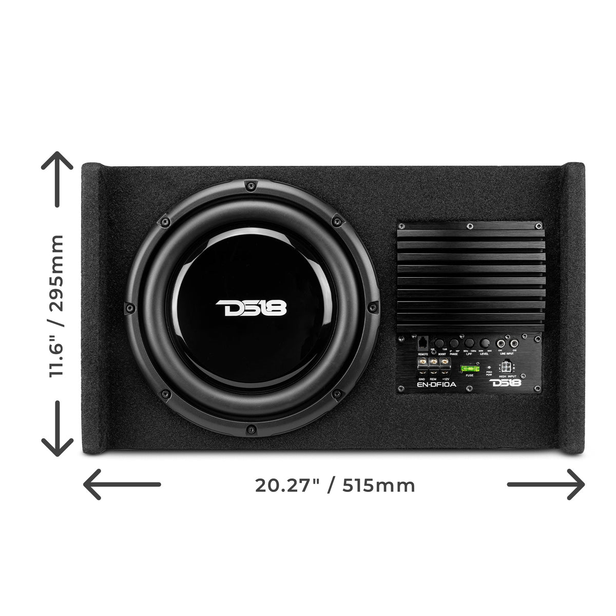 10" Loaded Amplified Shallow Down Fire Subwoofer Enclosure 250 Watts Rms DS18