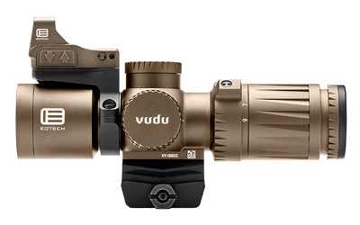 EOTECH Vudu -  Rifle Scope -  3-9X Magnification -  32mm Objective -  Second Focal Plate -  Compatible with Mini-ACOG Mounts -  MR5 Illuminated MOA Reticle -  Matte Finish -  Tan -  Includes 3 MOA EFLX Sight & Mount Atomic Defense