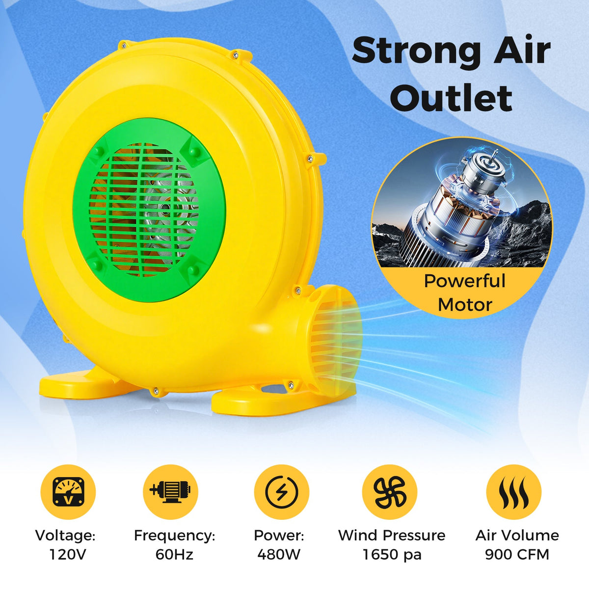 480W Bounce House Blower with Handle and Ground Stakes