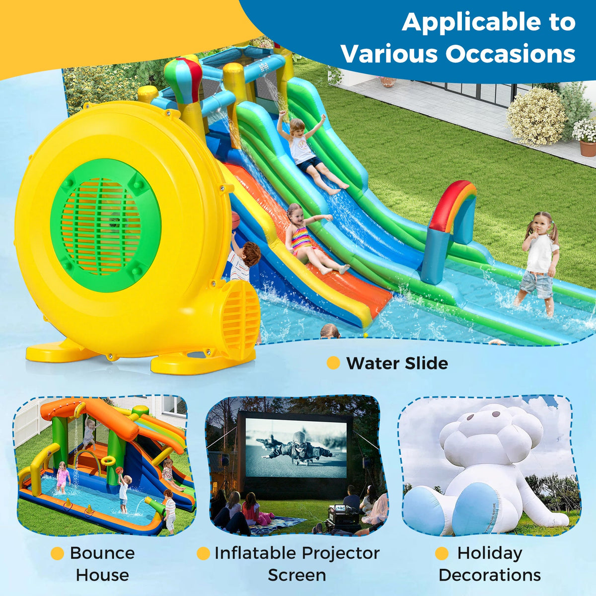 610W Bounce House Blower with Handle and Ground Stakes