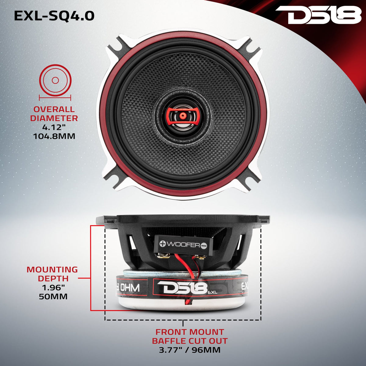 EXL 4" 2-Way Coaxial Speaker with Fiber Glass Cone | 60W RMS 3-Ohm DS18