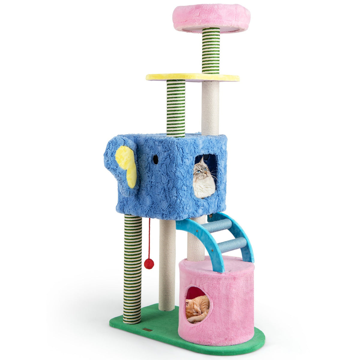 Elephant Themed Cat Tree for Adult Cats Multi-level Kitty Tower with 2 Condos DirectDeals