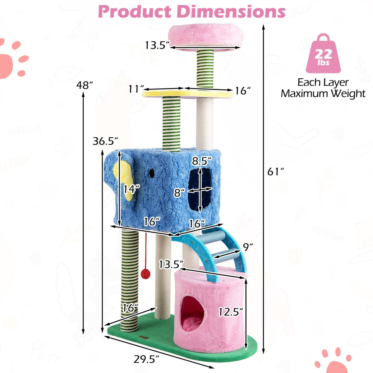 Elephant Themed Cat Tree for Adult Cats Multi-level Kitty Tower with 2 Condos DirectDeals