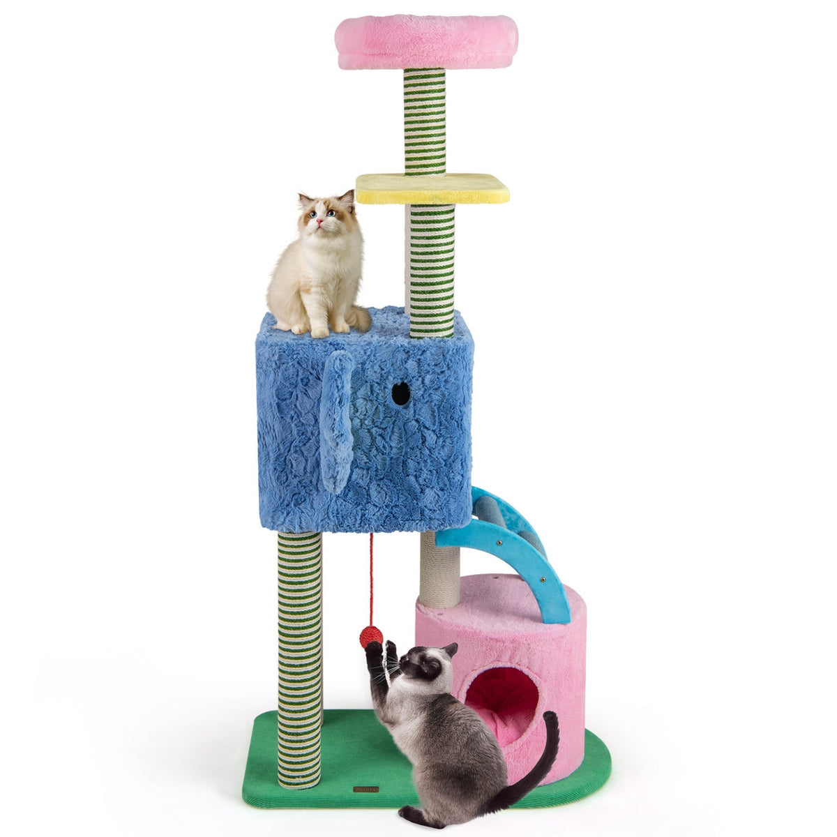 Elephant Themed Cat Tree for Adult Cats Multi-level Kitty Tower with 2 Condos DirectDeals