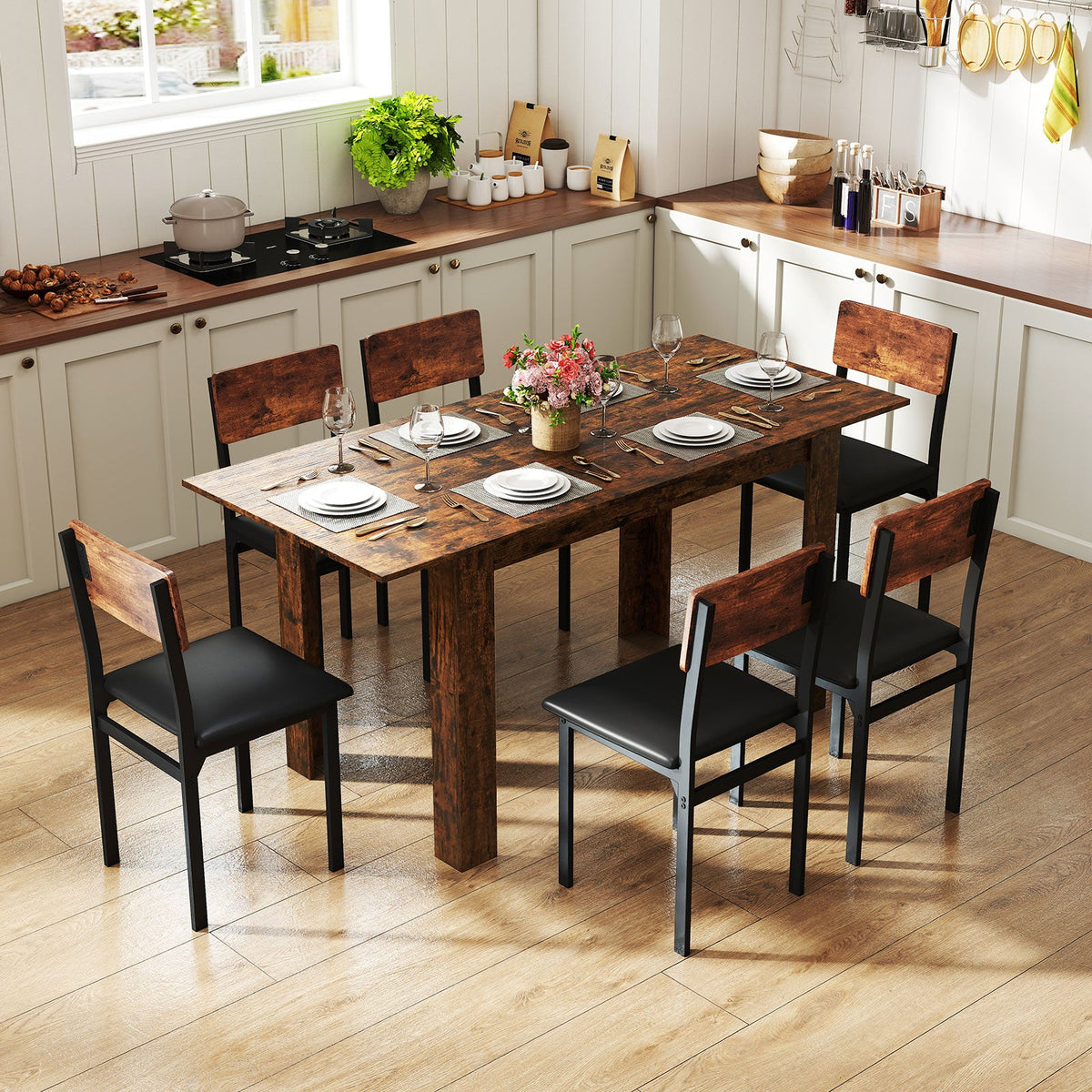 Extendable Dining Table for 4-8 People 47"-62" Large Rectangular Kitchen Table