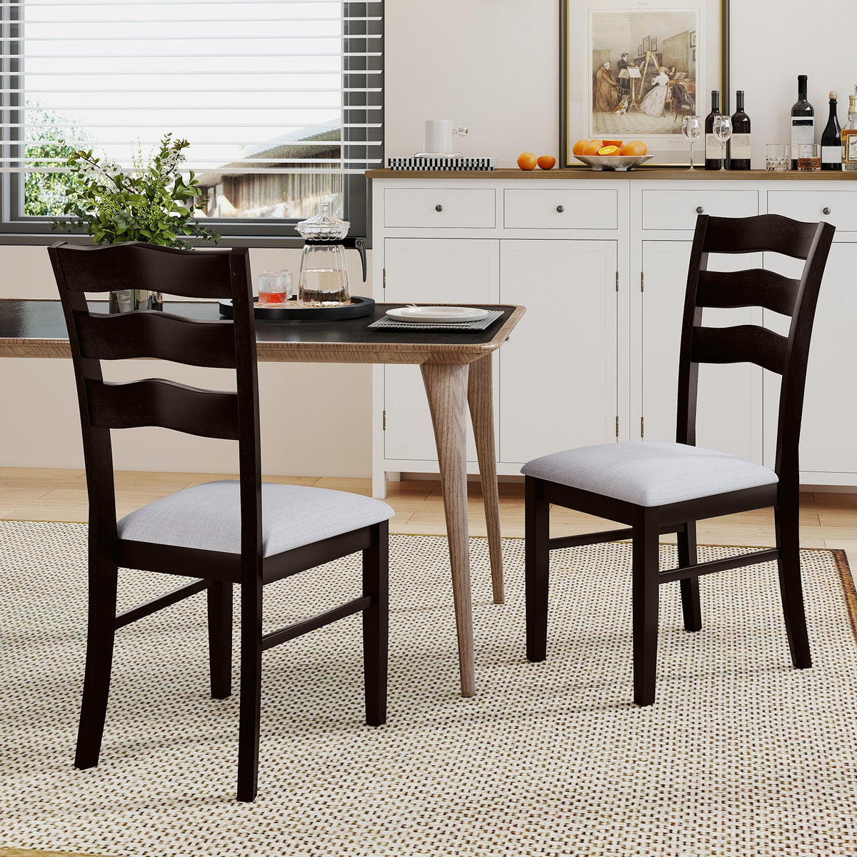 Farmhouse Dining Chairs Set of 2 Modern Kitchen Chairs with Elegant Hollowed backrest-Gray