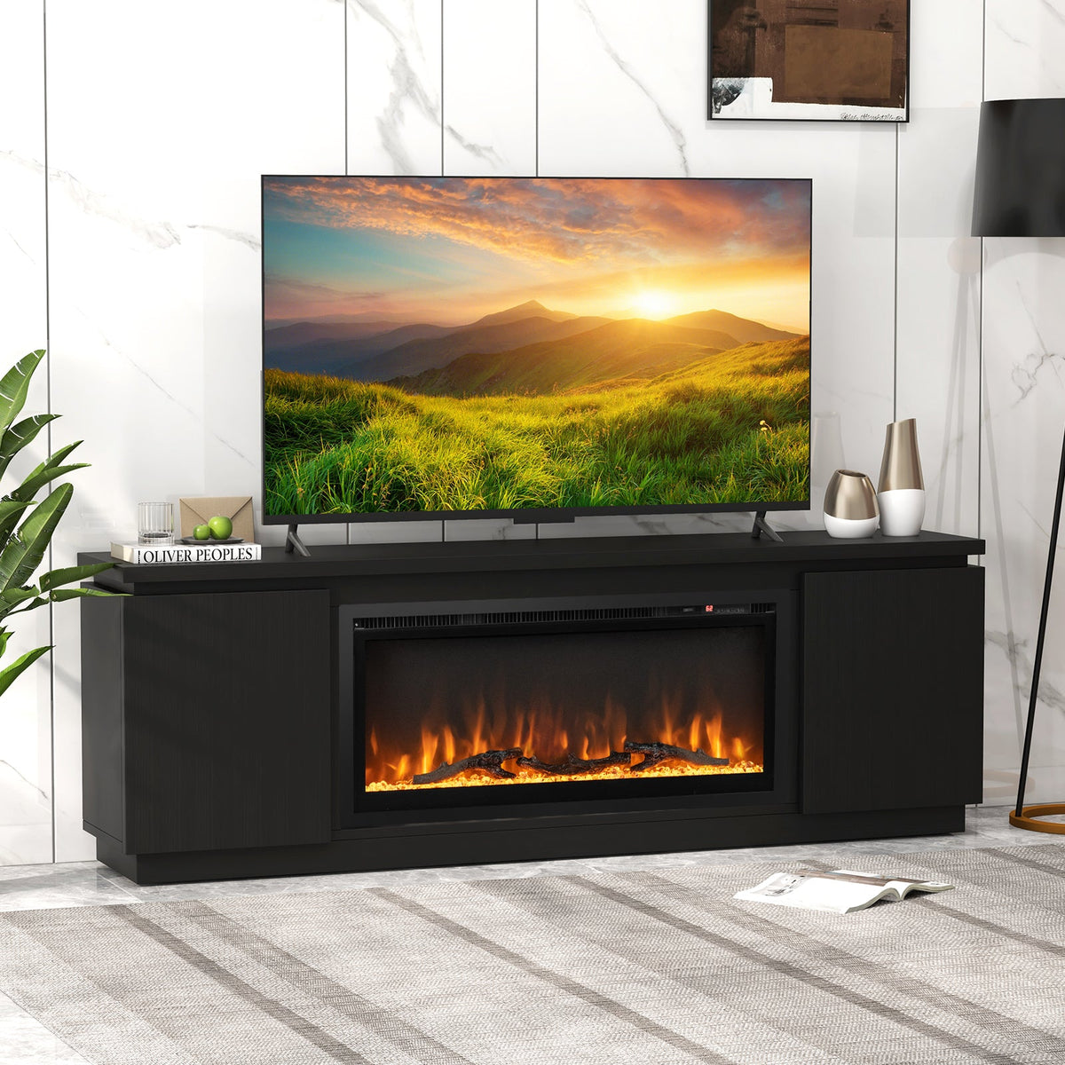Fireplace TV Stand for TVs up to 80 Inch with 3 Adjustable Shelves