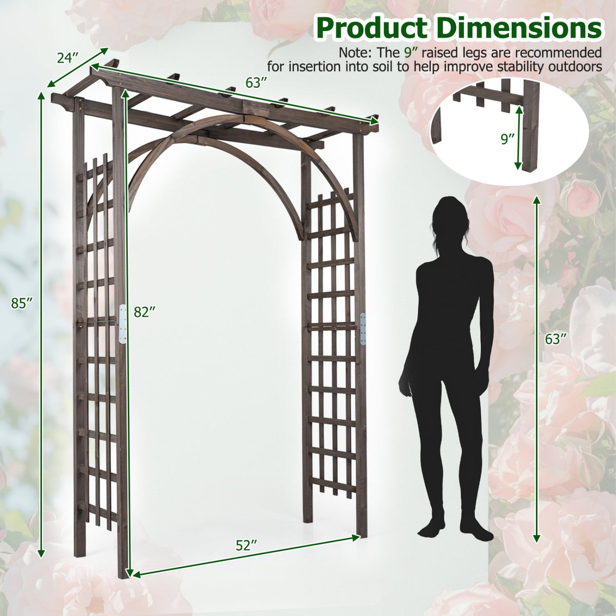 Garden Arch Trellis 85" Tall Fir Wood for Climbing Plants DirectDeals