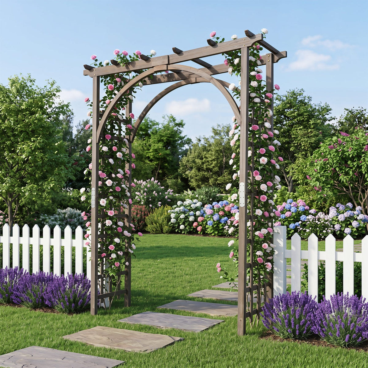 Garden Arch Trellis 85" Tall Fir Wood for Climbing Plants DirectDeals