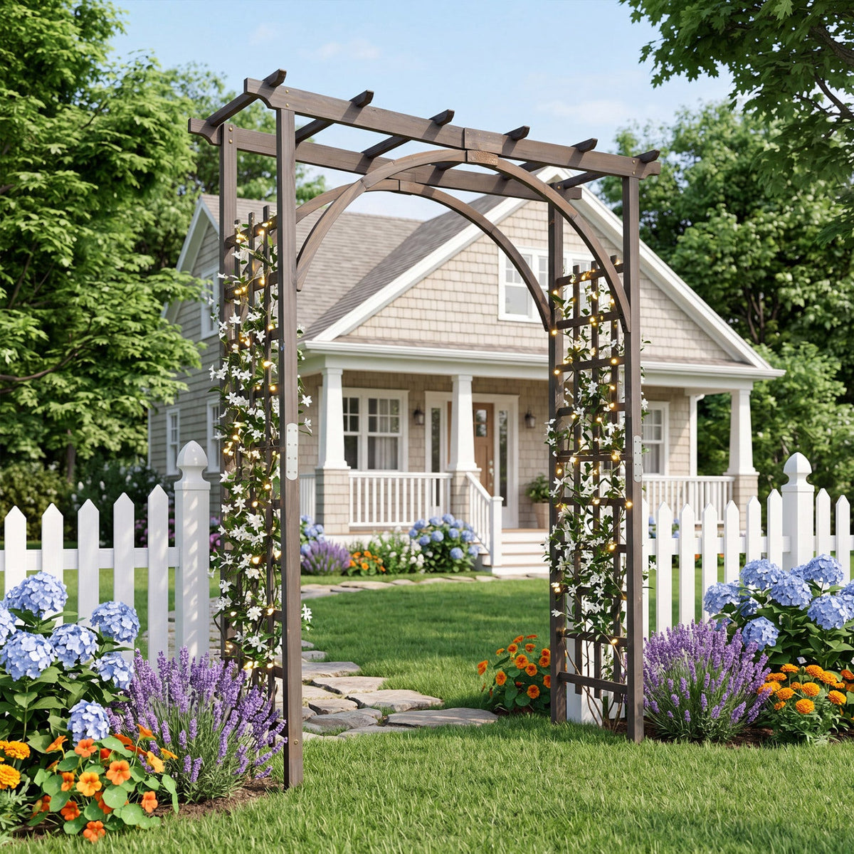 Garden Arch Trellis 85" Tall Fir Wood for Climbing Plants DirectDeals