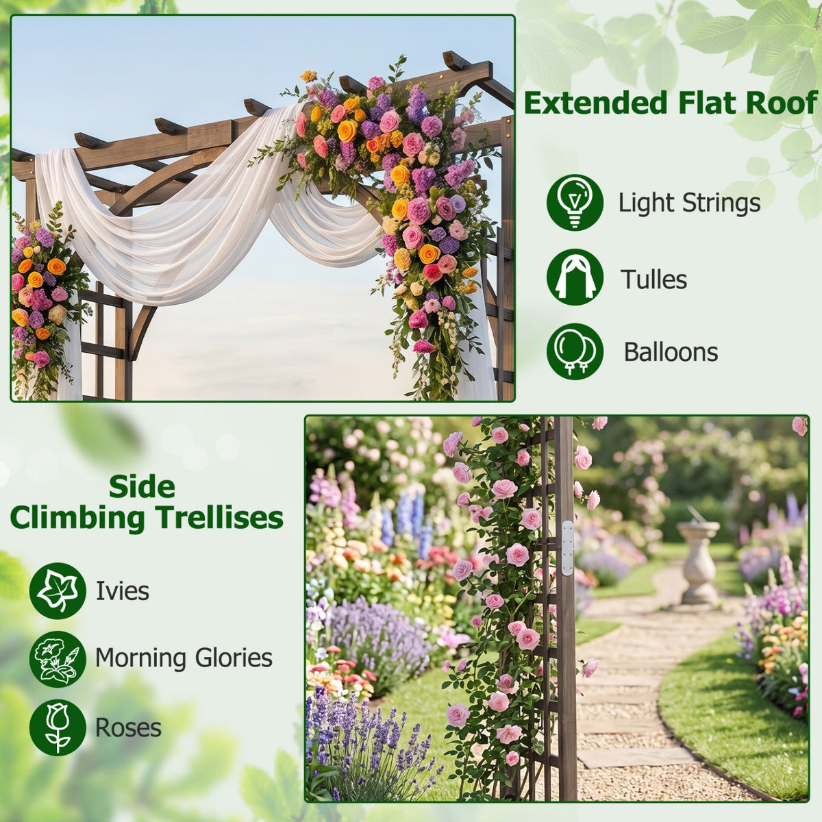 Garden Arch Trellis 85" Tall Fir Wood for Climbing Plants DirectDeals