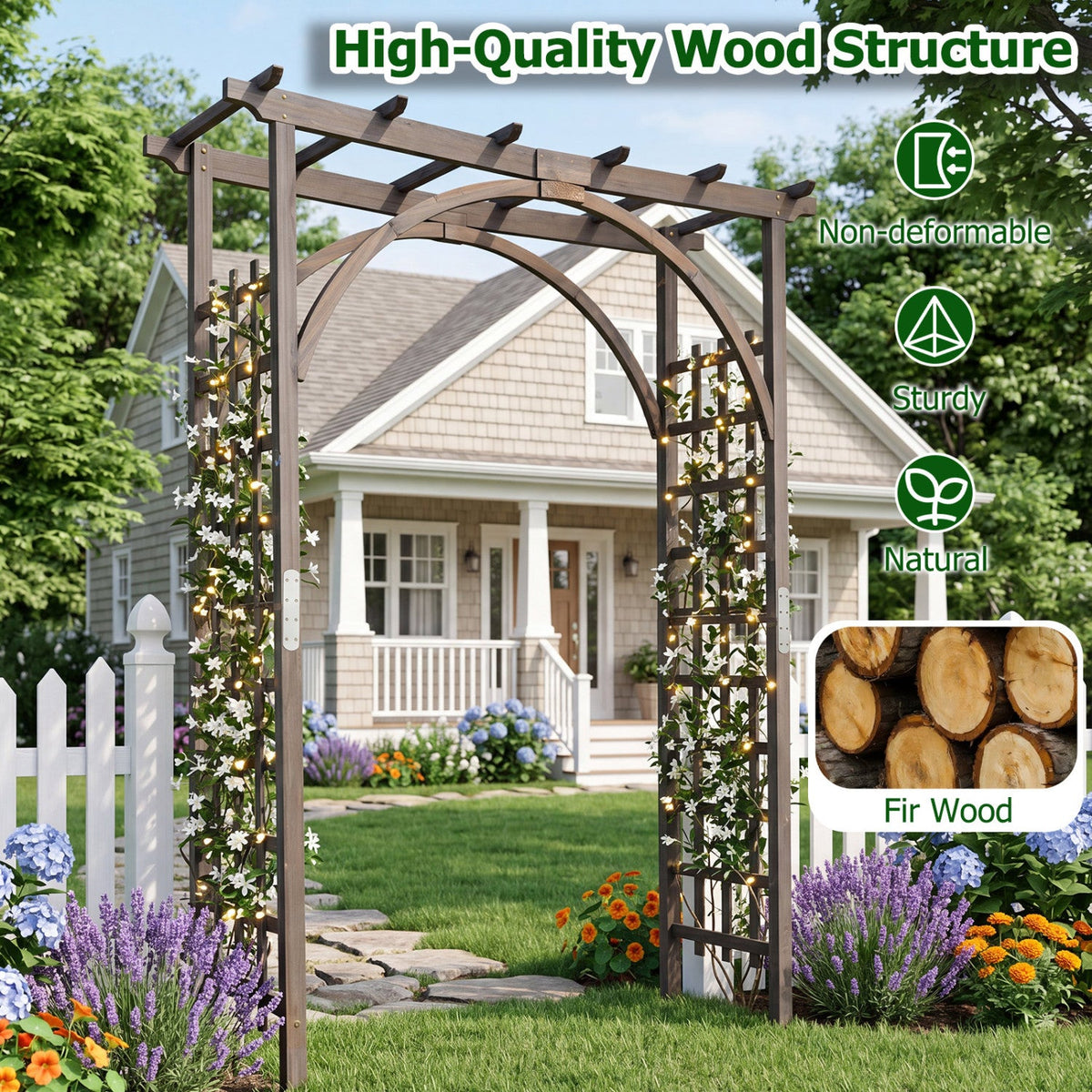 Garden Arch Trellis 85" Tall Fir Wood for Climbing Plants DirectDeals