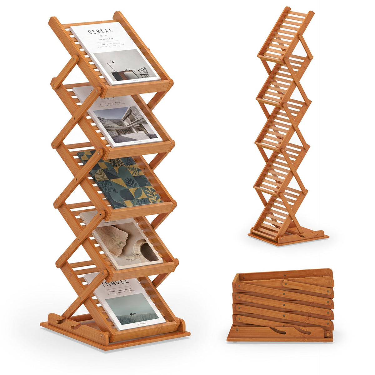 Foldable Bamboo Magazine Rack with 5 Tiers and 2 Positions DirectDeals
