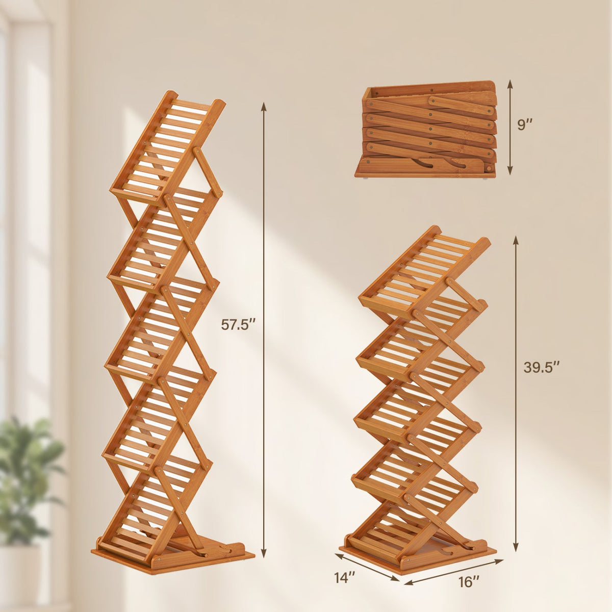 Foldable Bamboo Magazine Rack with 5 Tiers and 2 Positions DirectDeals