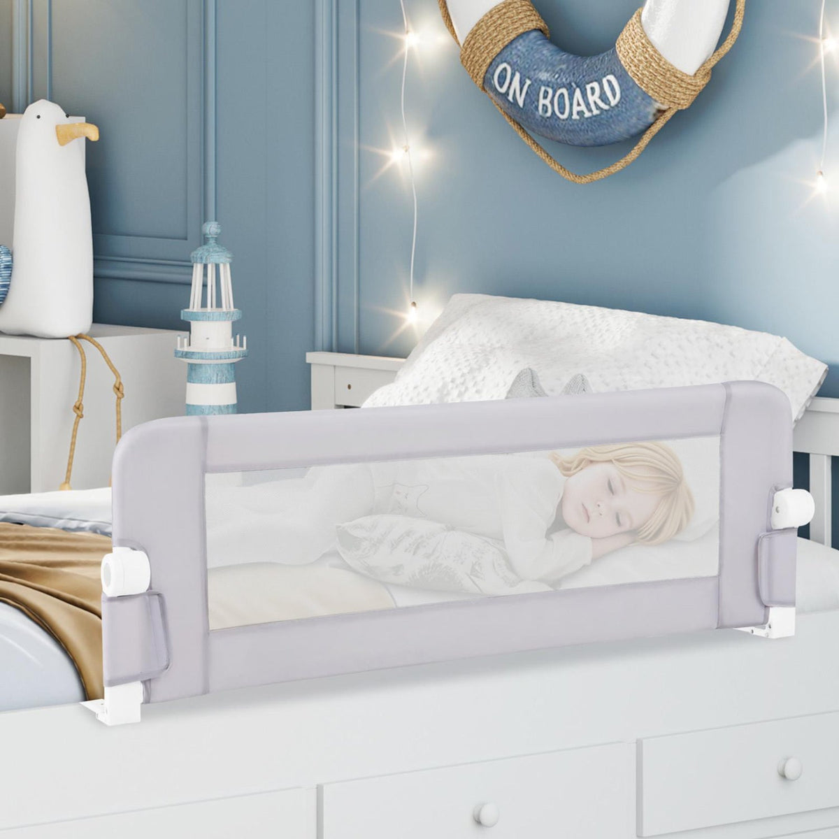 Foldable Bed Rail with Swing Down Design - Light Gray DirectDeals