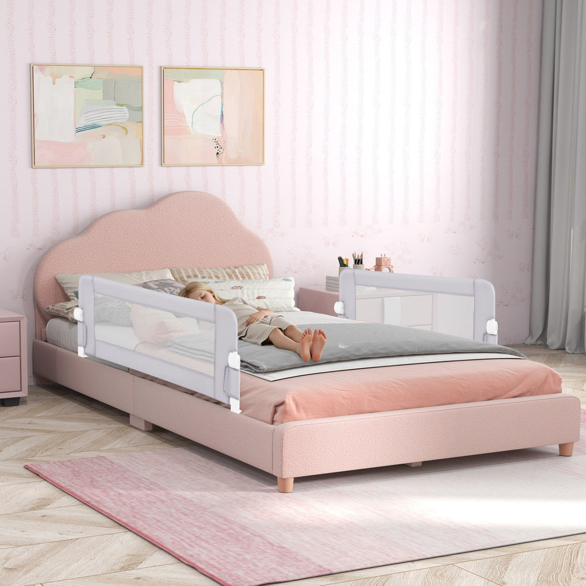 Foldable Bed Rail with Swing Down Design - Light Gray DirectDeals