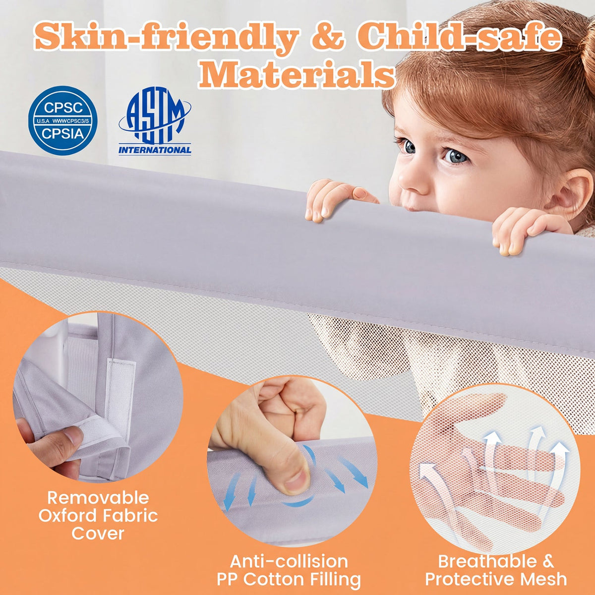 Foldable Bed Rail with Swing Down Design - Light Gray DirectDeals