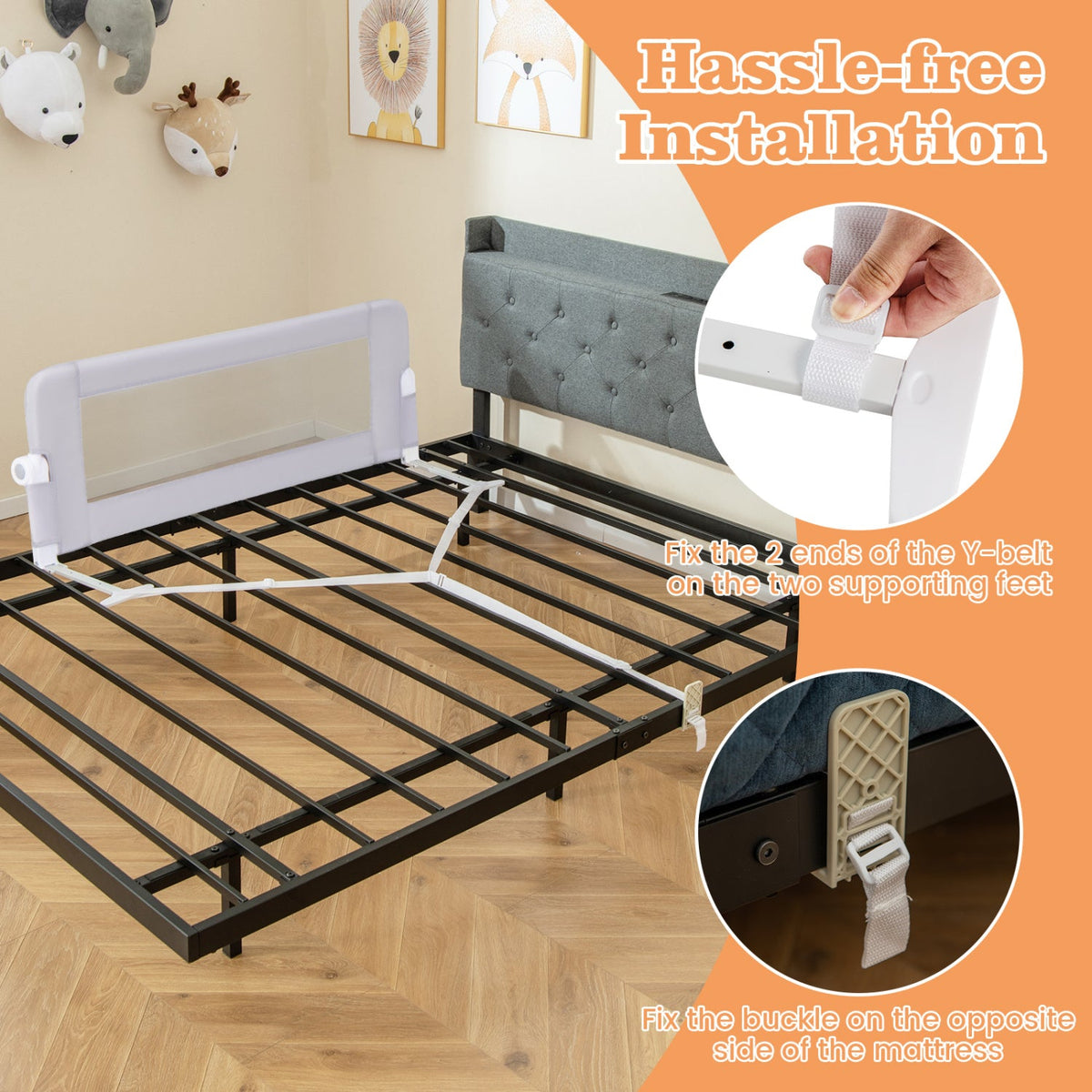 Foldable Bed Rail with Swing Down Design - Light Gray DirectDeals