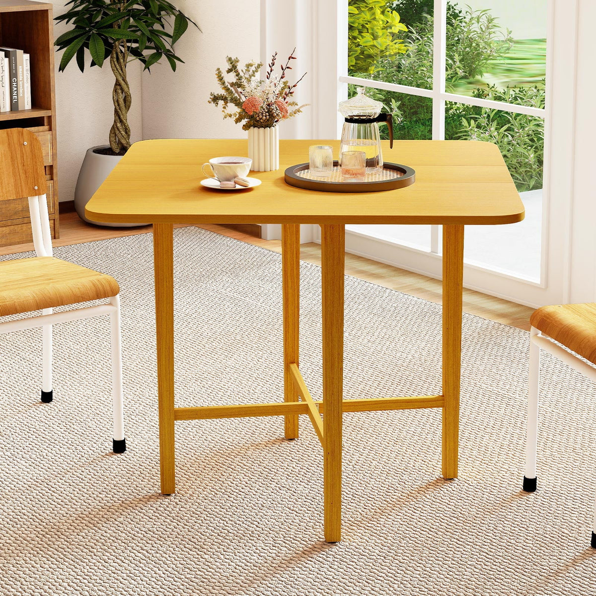 Foldable Dining Table for 2-4 People with Rubber Wood Legs for Small Space