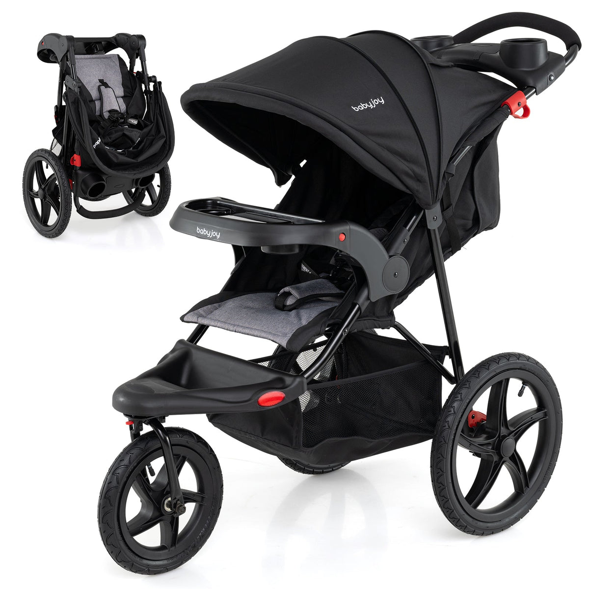 Foldable Jogging Stroller with Detachable Tray and Air-Filled Rubber Tires GBruno Store