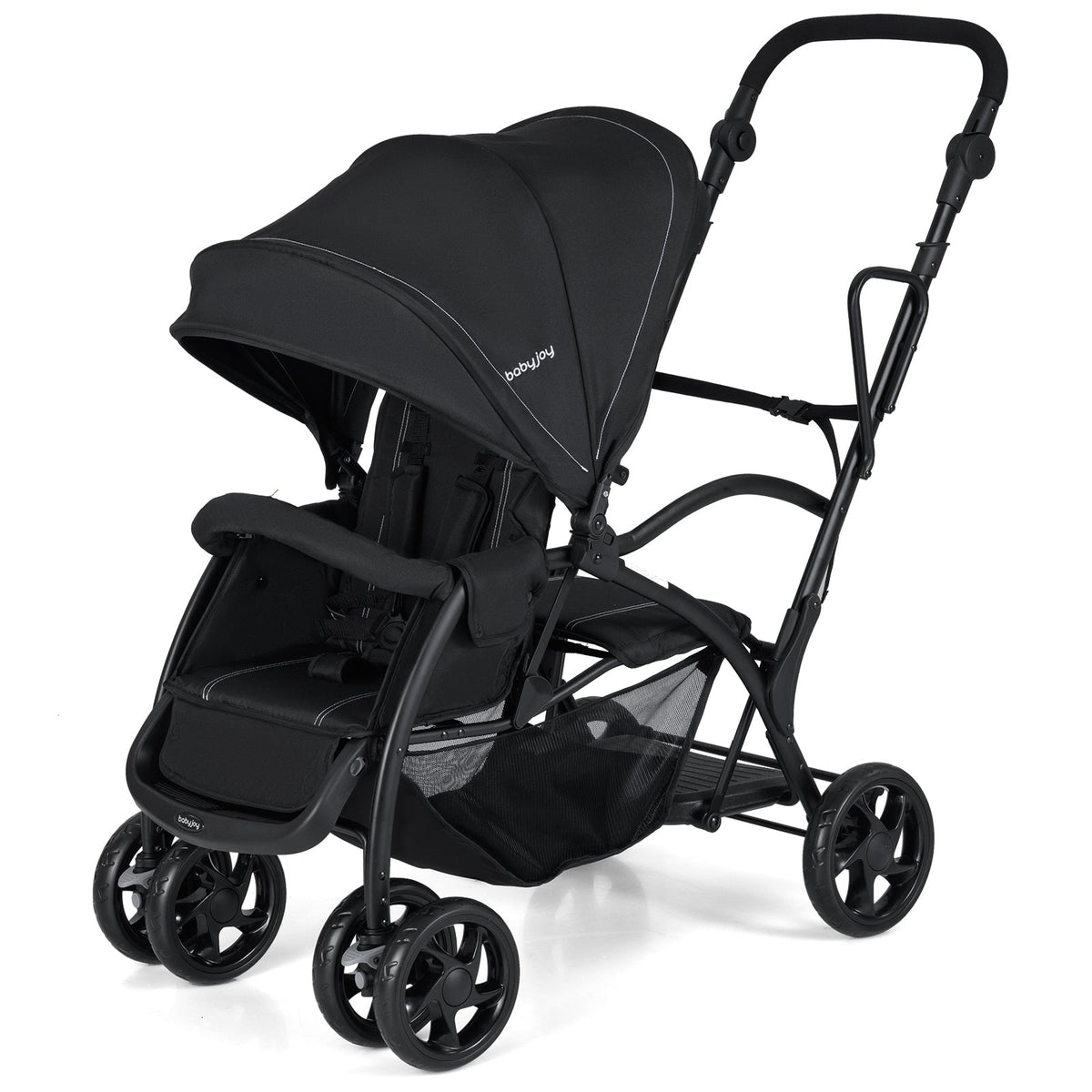 Foldable Twin Tandem Stroller Sit and Stand Double Stroller with Adjustable Handle Bar-Black DirectDeals