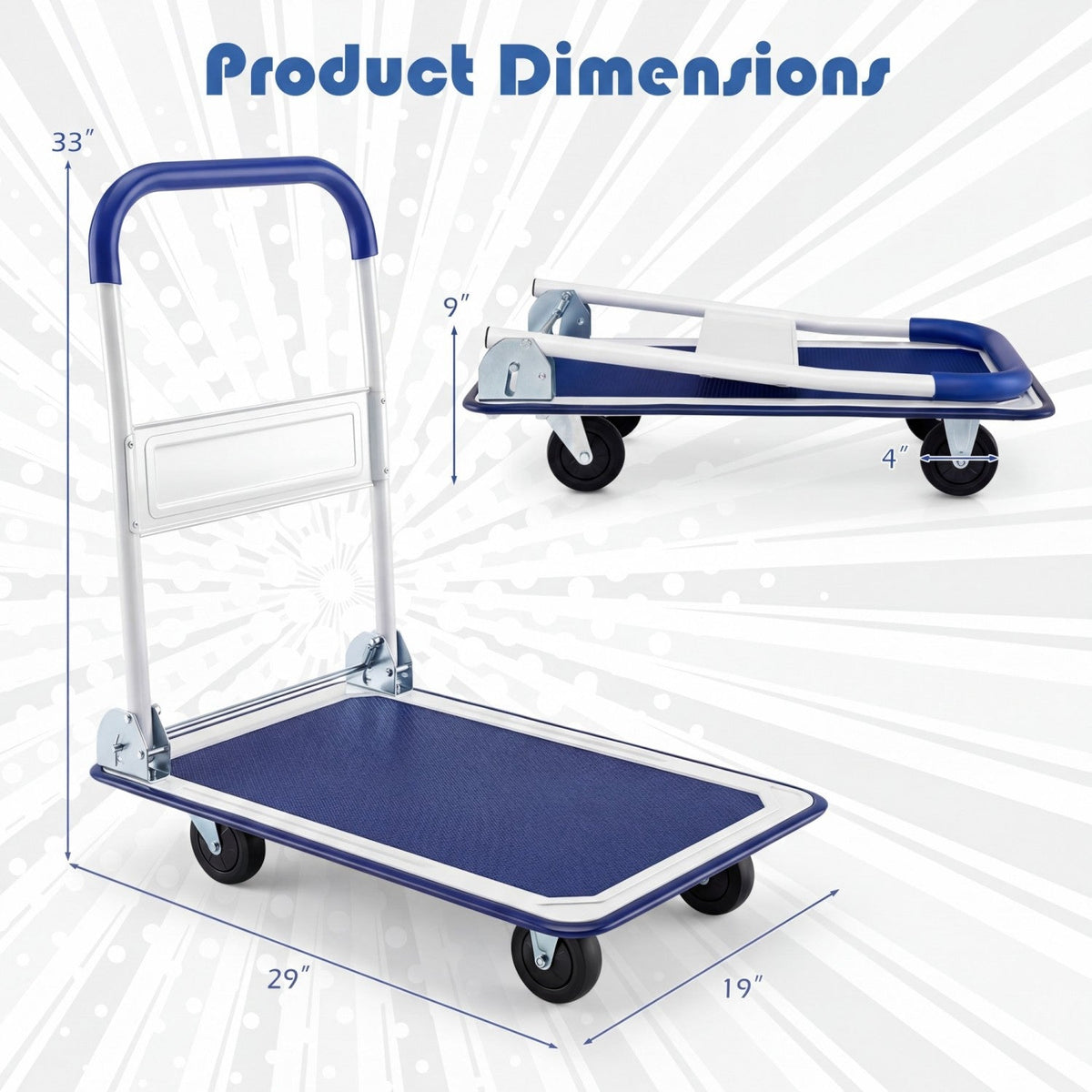 Folding Platform Hand Truck with 4 Wheels - 330 lbs Capacity DirectDeals