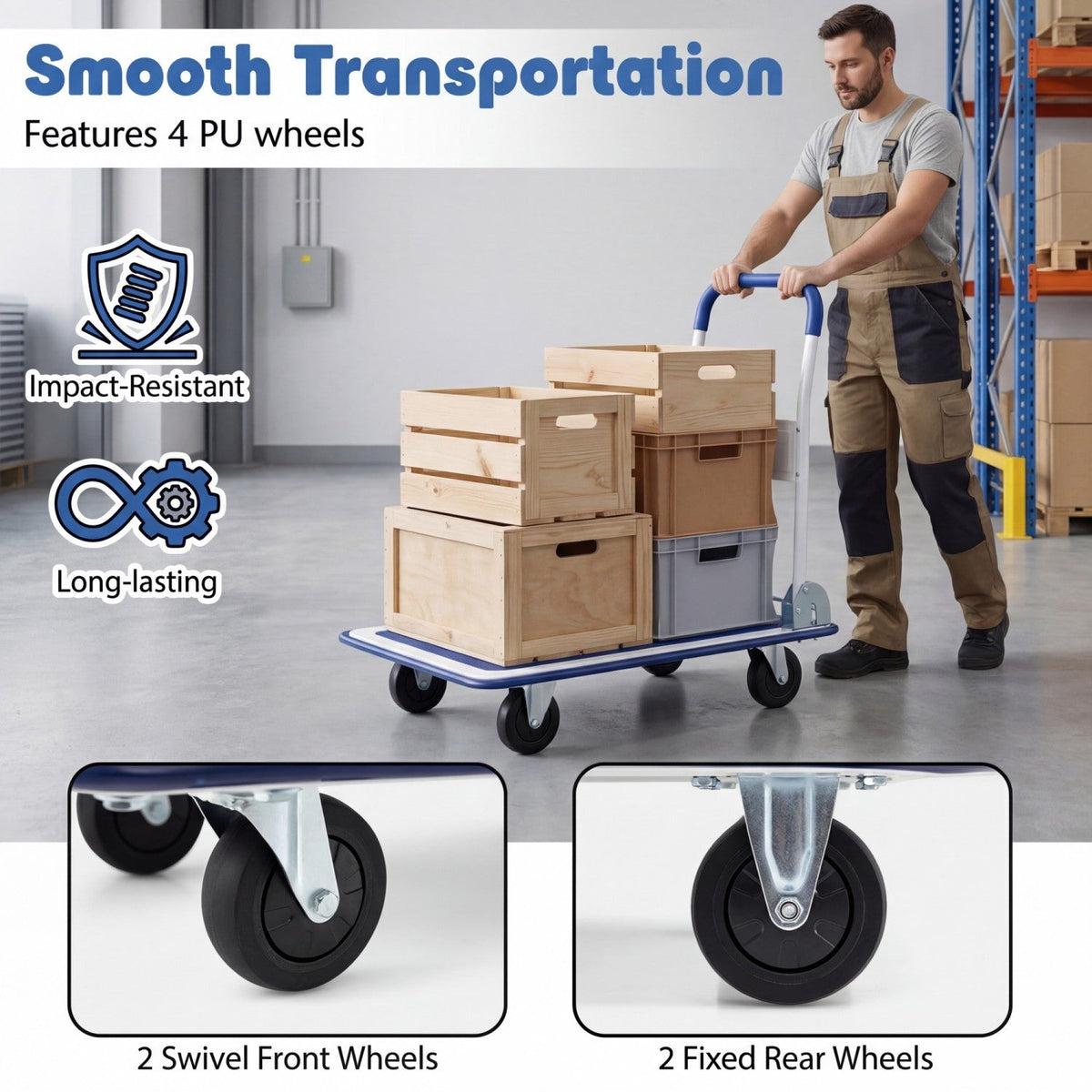 Folding Platform Hand Truck with 4 Wheels - 330 lbs Capacity DirectDeals
