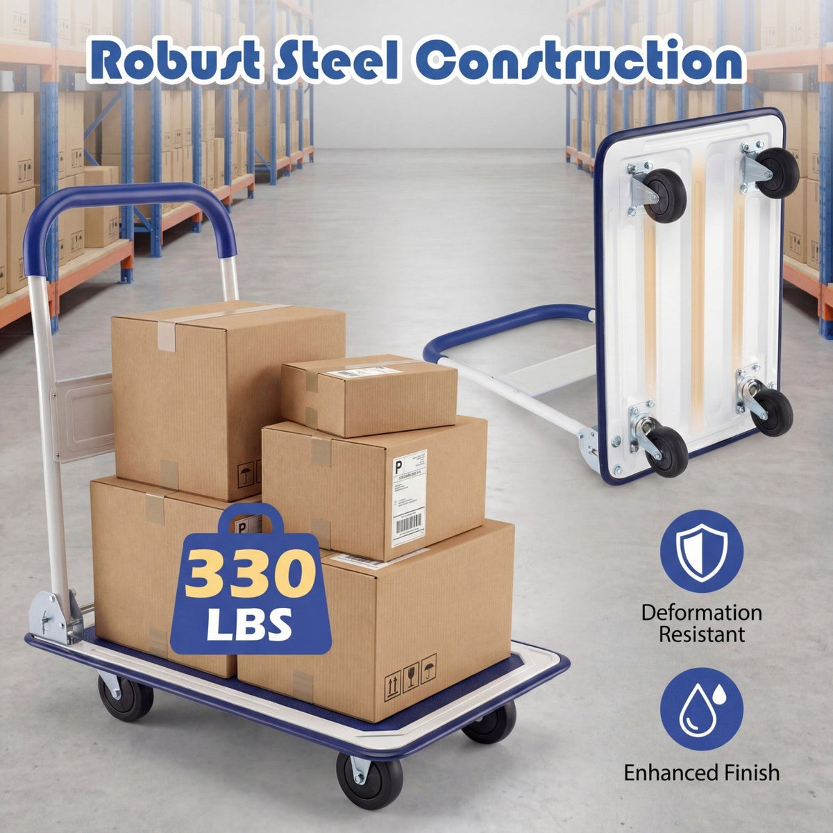 Folding Platform Hand Truck with 4 Wheels - 330 lbs Capacity DirectDeals