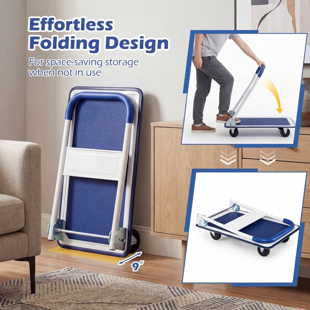 Folding Platform Hand Truck with 4 Wheels - 330 lbs Capacity DirectDeals