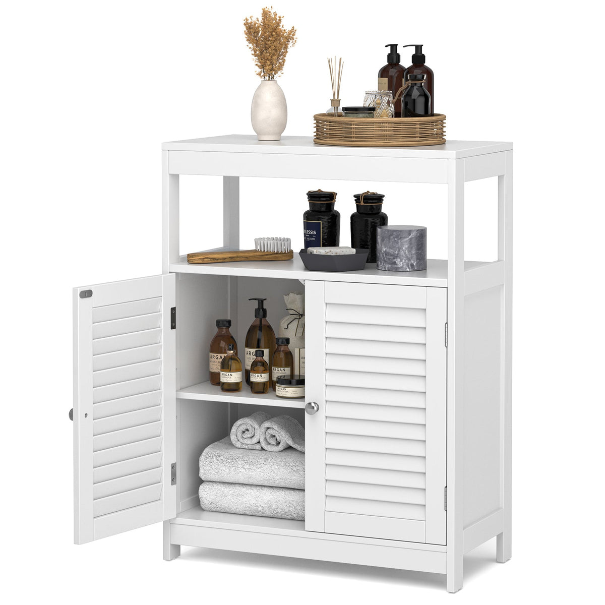 Freestanding Bathroom Floor Cabinet with Double Shutter Doors