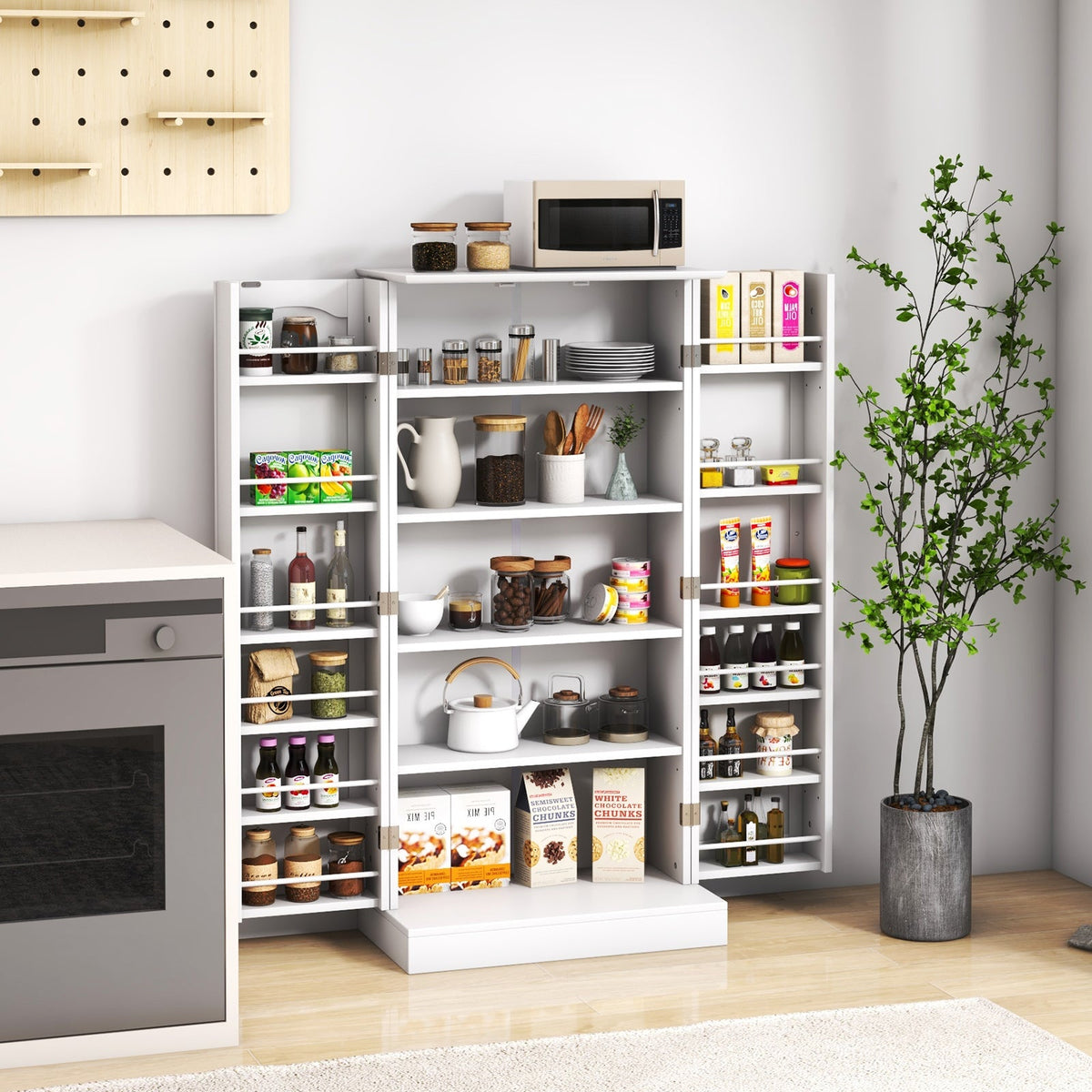 Freestanding Buffet Cupboards Sideboard with 2 Doors and Anti-Tipping Devices-White