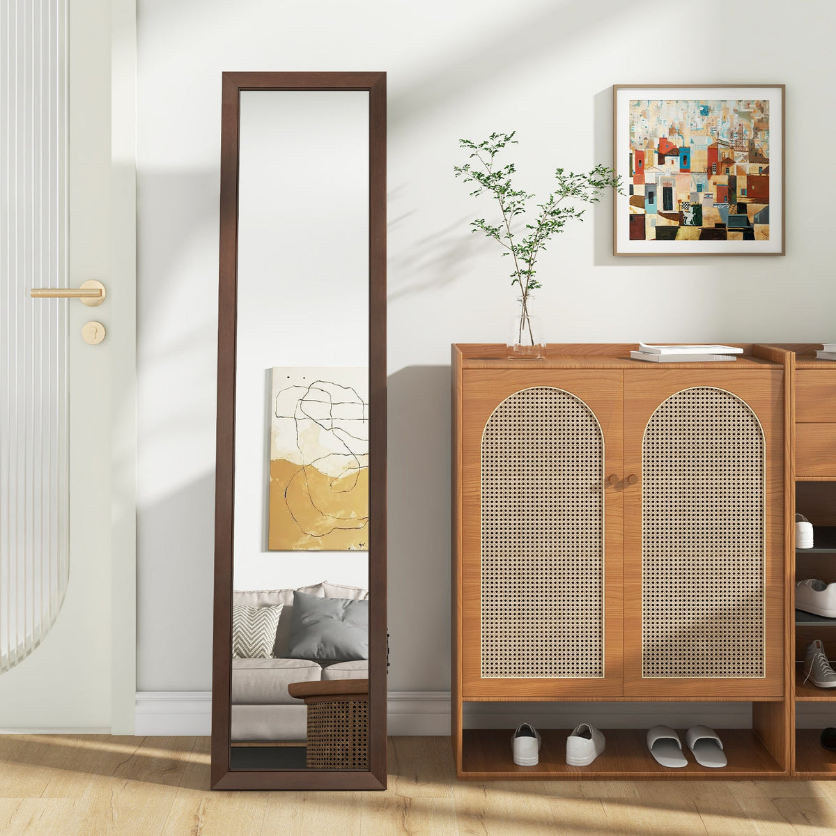 Full Length Mirror with Stand and Solid Wood Frame