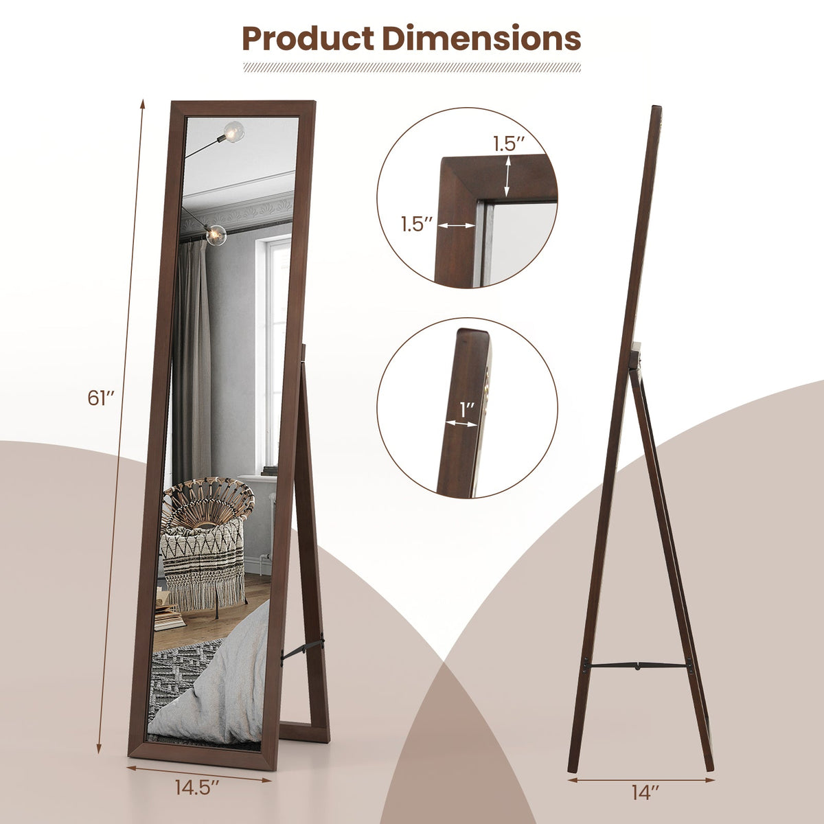 Full Length Mirror with Stand and Solid Wood Frame