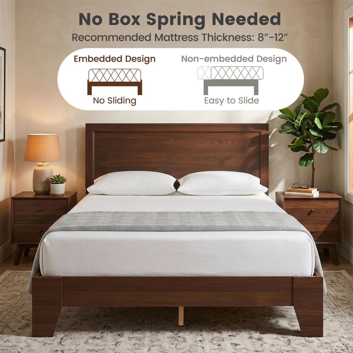 Full Size Platform Bed Frame with Headboard - No Box Spring