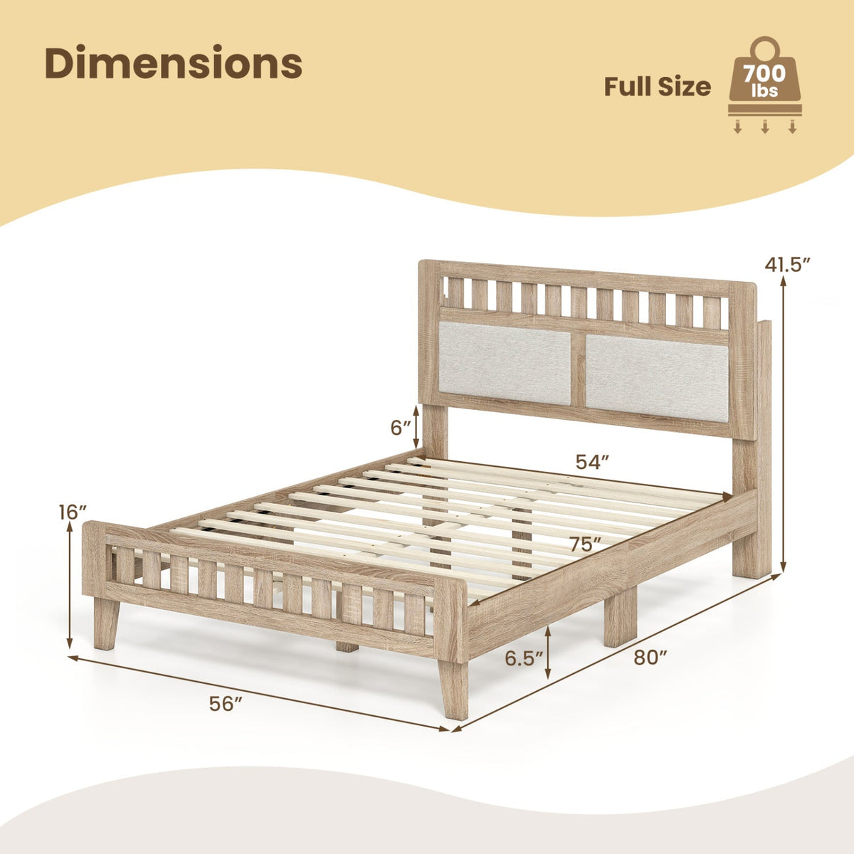 Twin Size Wood Bed Frame with Upholstered Headboard Mid Century Style
