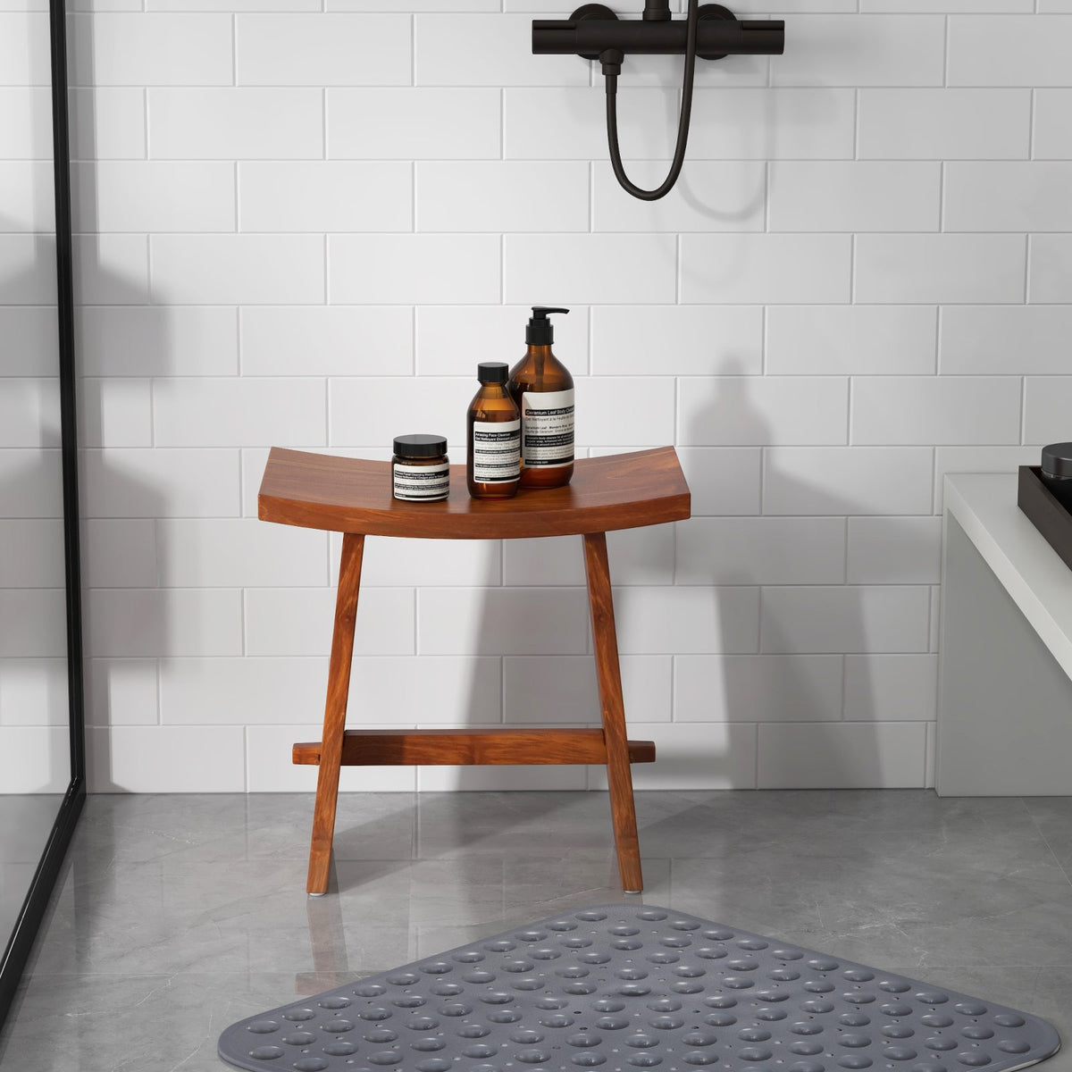 20 Inch Fully Assembled Shower Stool with Curved Seat for Inside Shower