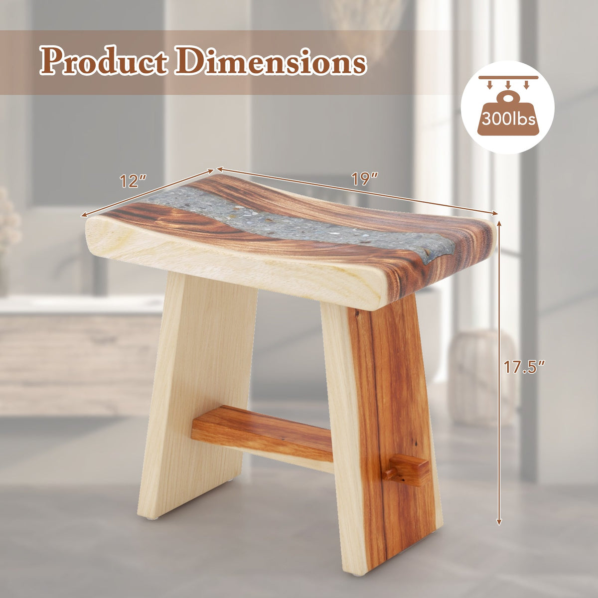 Fully Assembled Shower Stool with Epoxy Finish and Curved Seat