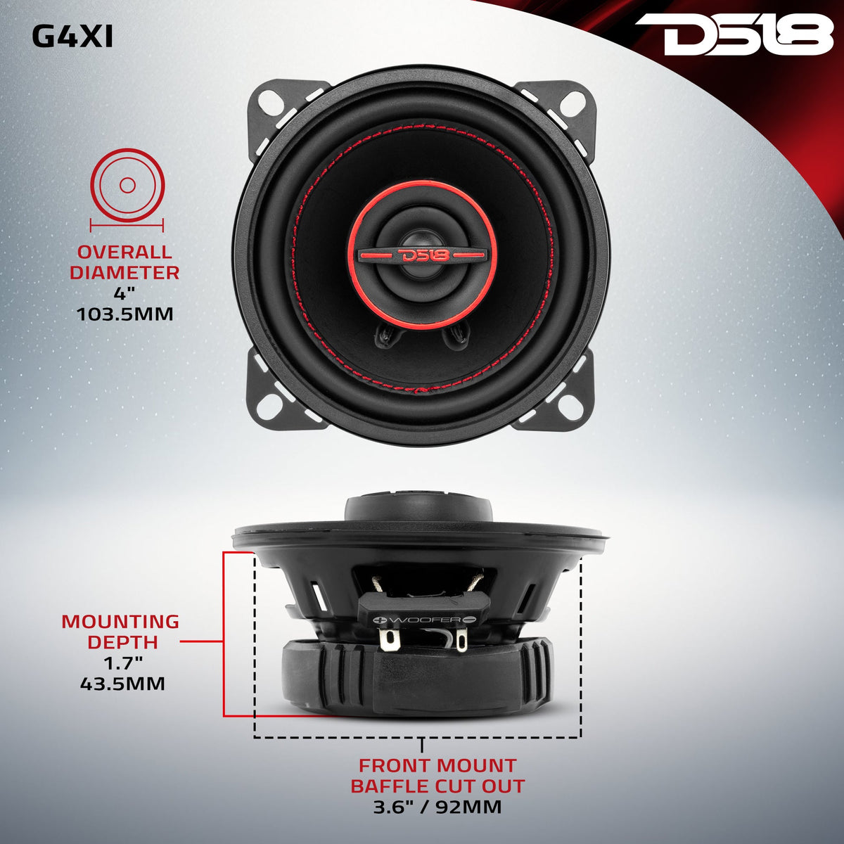 GEN-X 4" 2-Way Coaxial Speakers 40 Watts Rms 4-Ohm DS18