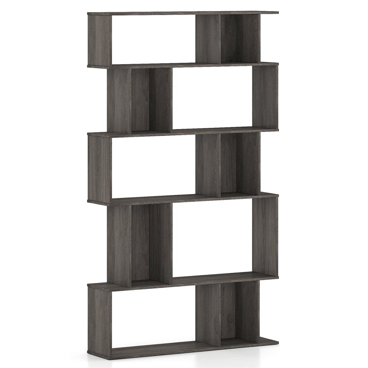 Geometric Bookshelf Set of 2 5-Tier Bookcase with Open Shelves and Closed-back Cubes