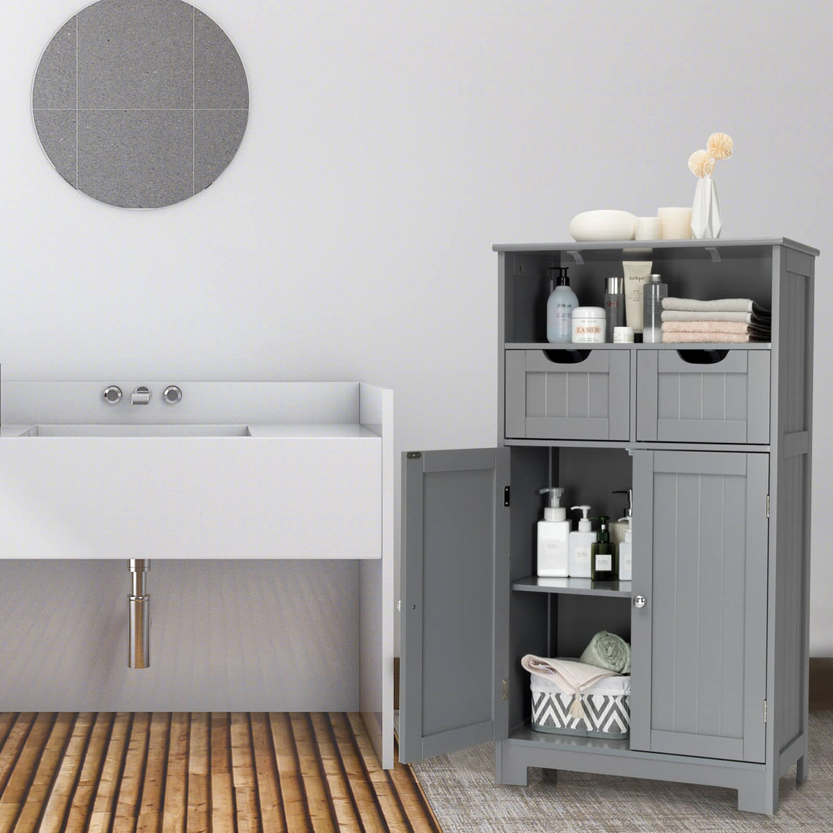 Bathroom Wooden Side Cabinet with 2 Drawers and 2 Doors DirectDeals